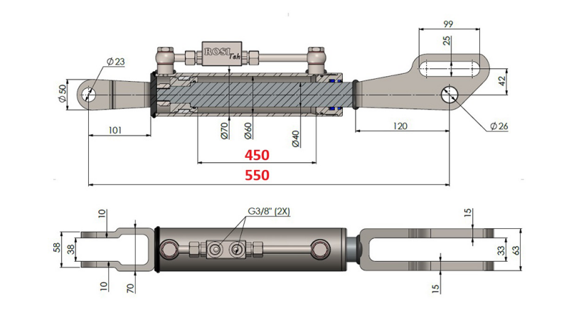 2TON. HIDRAULISKĀ SĀNU PACELŠANAS ATSAITE AR DAKŠU 60/40-100 (450MM-550MM)