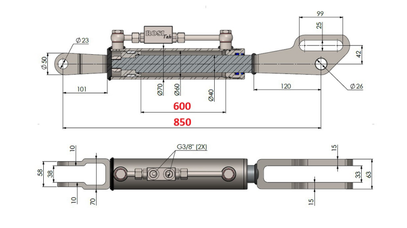 2TON. HIDRAULISKĀ SĀNU PACELŠANAS ATSAITE AR DAKŠU 60/40-250 (600MM-850MM)