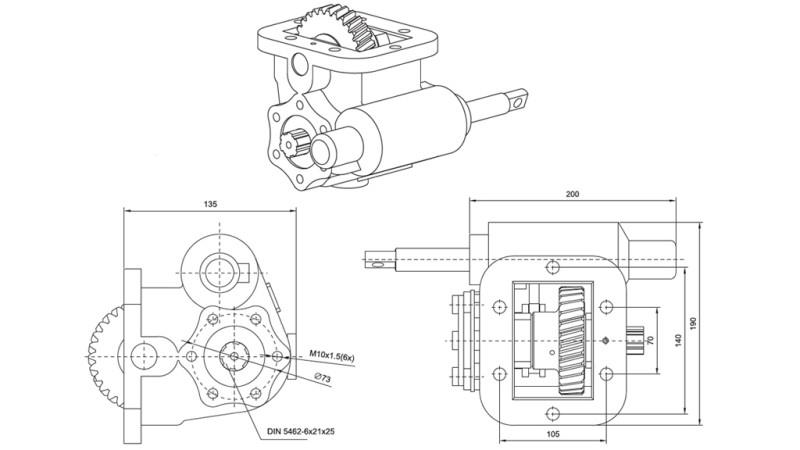 Wymiary NAPĘDU POMPY HYDRAULICZNEJ - ZF- MB 800 BOCZNY