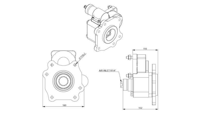 Dimensões DE SAÍDA PARA BOMBA HIDRÁULICA - MERCEDES ATEGO-2 - 6 FUROS