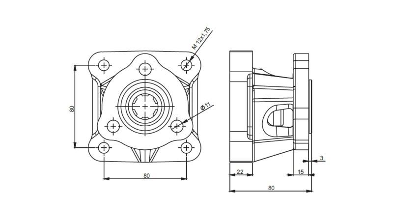 Dimensjoner 3X4 ADAPTER FOR JERN PUMPE