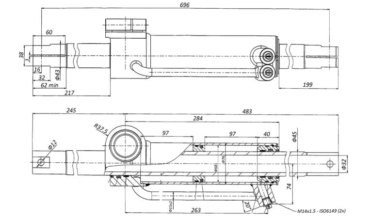 CILINDRO DE DIRECCIÓN HIDRÁULICO MASSEY FERGUSON OEM-6202491M91
