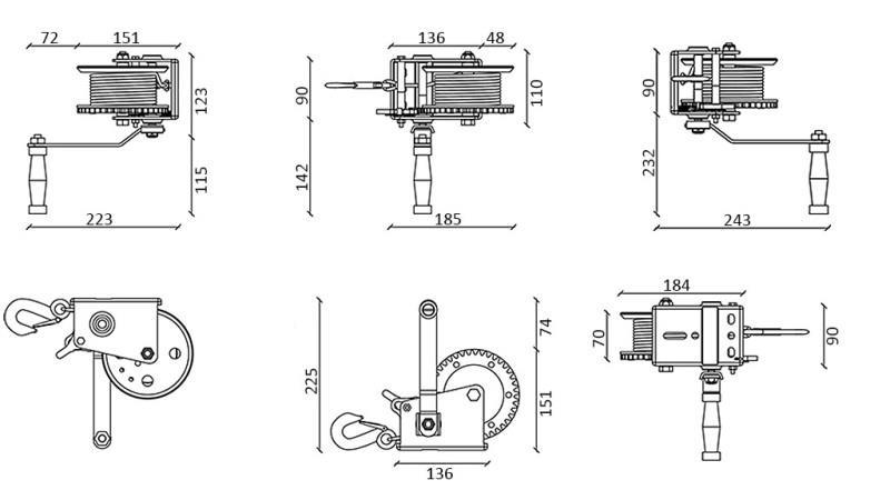 WINCH MANUAL DWK 16 - 725 kg - CUREA SINTETICĂ