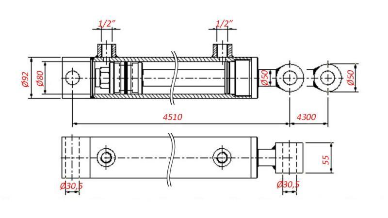 HYDRAULIC CYLINDER FOR TOWING - HOLE 80/50-4300