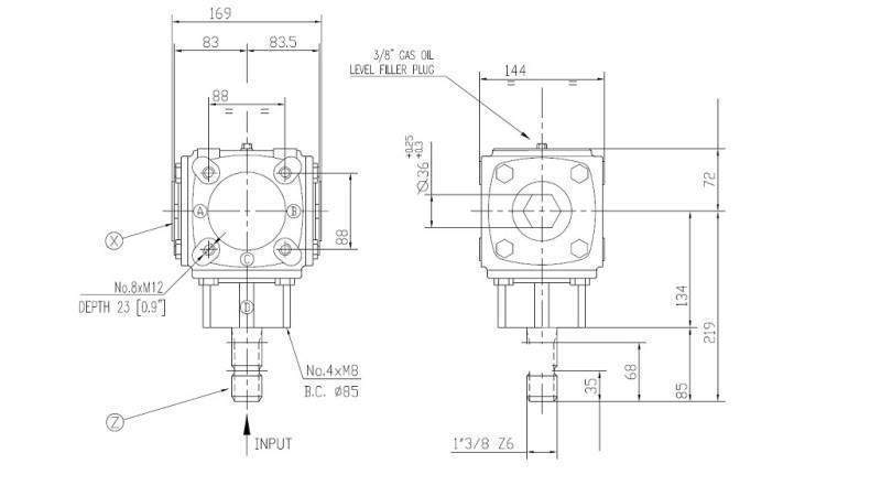 PRZEŁOŻENIE KĄTOWE TB-19J 1.46:1 (23HP-16.9kW)