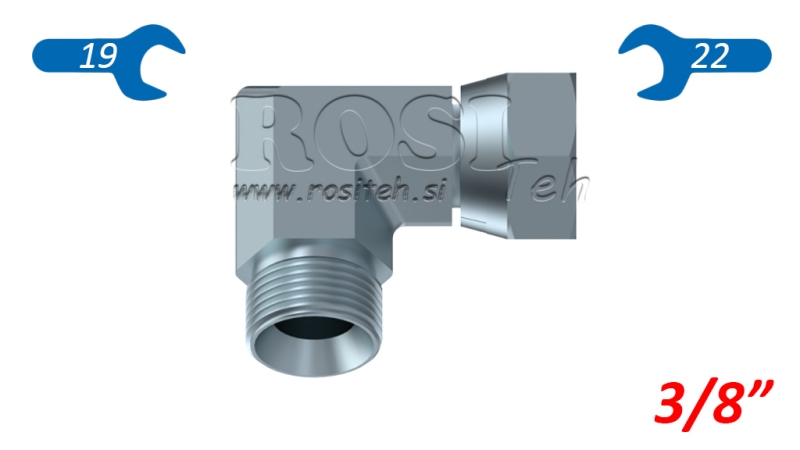 HYDRAULICKÉ KOLENO 90° BSP KRÁTKÉ OTOČNÁ MATICA–SAMEC 3/8