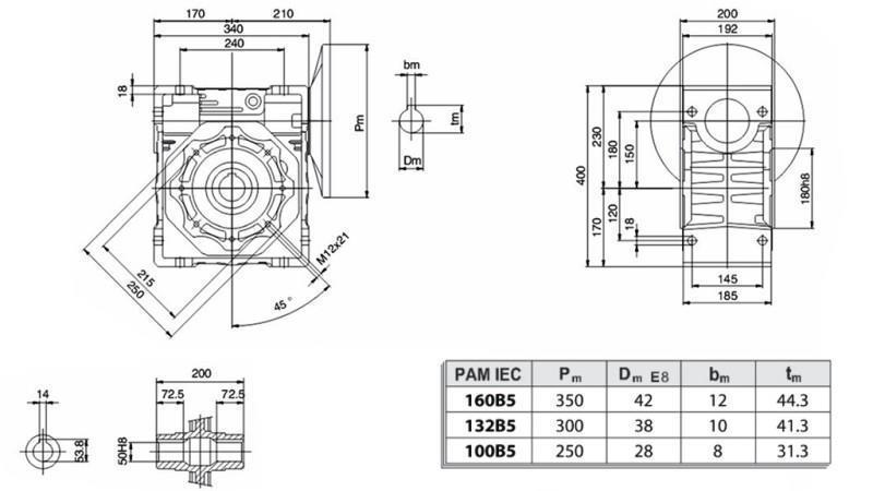 PMRV-150 RIDUTTORE PER MOTORE ELETTRICO MS132 (7.5kW) RAPPORTO 40:1