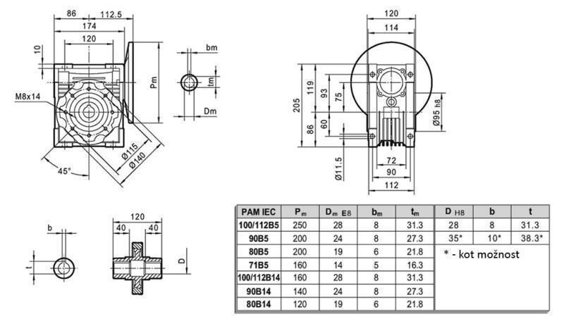 PMRV-75 РЕДУКТОР ЗА ЕЛЕКТРИЧЕСКИ МОТОР MS100 (2.2-3-4kW) СЪОТНОШЕНИЕ 10:1