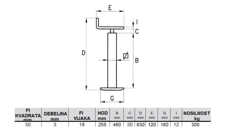 LEGA DE SOPORTE DE TORNILLO (ALTURA 630mm - RECORRIDO 255mm) - 300KG