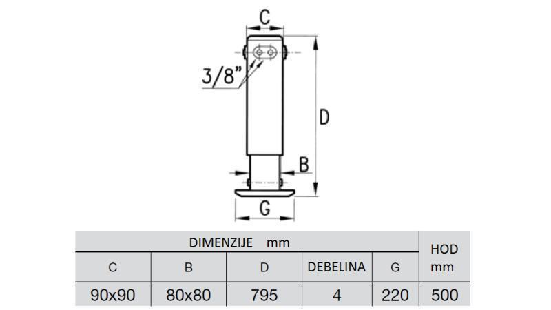 HYDRAULIC LEG TWO-WAY 2.9 TON 400mm - dimensions