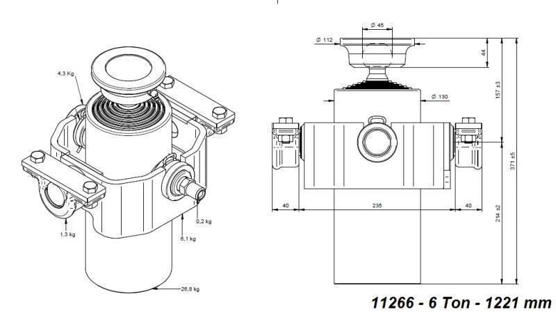 TELESCOPISKAIS CILINDRS KOMPAKTS 6 GRĀDI 1221mm x125 -BOLA