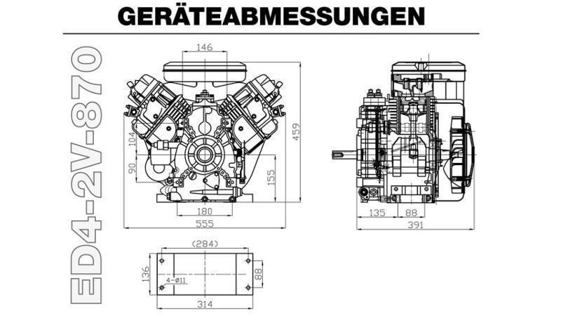 naftový motor 870cc-15.2kW-3,600 RPM-V-E-KW25.4 (1 palec)x78.8-elektrický štart