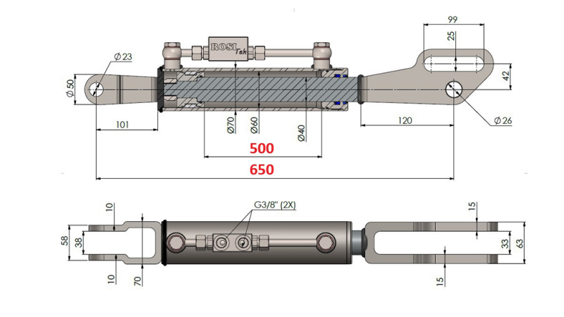 2TON. 3° POINT HYDRAULIQUE FORK 60/40-150 (500MM-650MM)