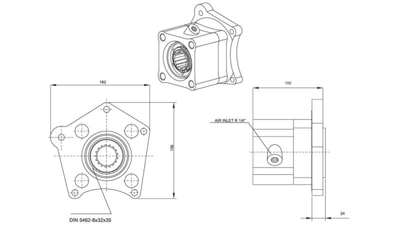 Dimensjoner UTGANG FOR HYDRAULISK PUMPE - MERCEDES 352-1