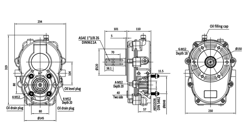 GEARBOX FOR CAST IRON PUMP 1:2,5 MALE