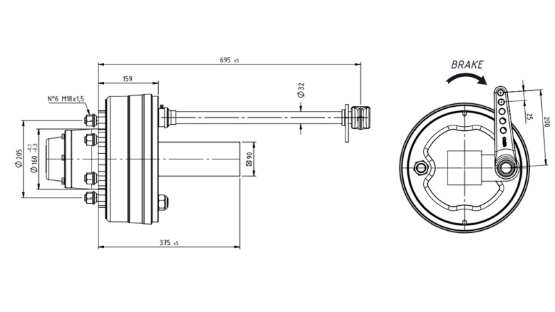 OSOVINA S KOČNICAMA 5.250 kg l.290 mm