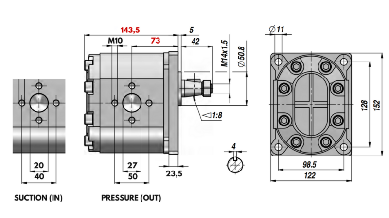 HYDRAULISK PUMP GR.3 43 CC VÄNSTER - FLANGOR