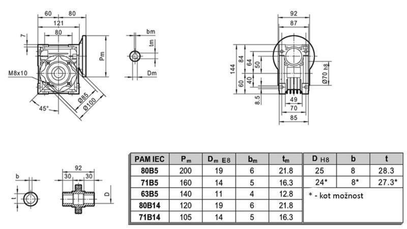 RÉDUCTEUR PMRV-50 POUR MOTEUR ÉLECTRIQUE MS80 (0.55-0.75kW) RAPPORT 10:1