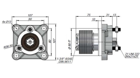 PTO ATTACHMENT FOR UNI CAST IRON PUMP FEMALE - 3 SCREW