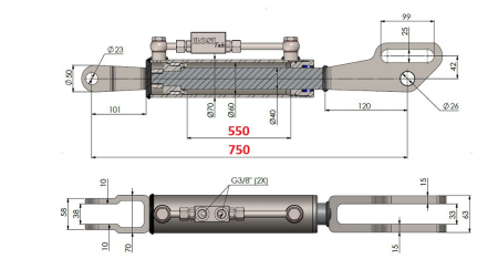 2TON. HYDRAULISK TOPPLENKE FORK 60/40-200 (550MM-750MM)