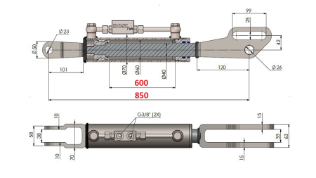 2TON. STABILIZÁTOR NA DOLNÚ TYČ RIADENIA FORK 60/40-250 (600mm-850mm)