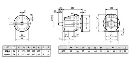 REDUTOR ERC03 PARA MOTOR ELÉTRICO MS90 (1.1-1.5kW) RAZÃO 25:1