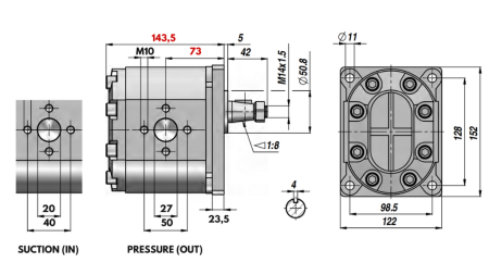 HYDRAULISK PUMP GR.3 43 CC VÄNSTER - FLANGOR