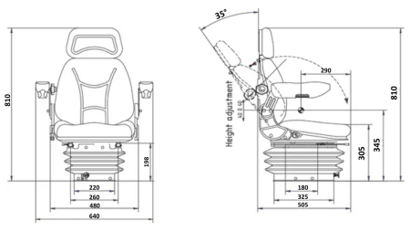 SIÈGE DE TRACTEUR SUSPENSION AIR TISSU AVEC ACCOUDOIR ÉCO